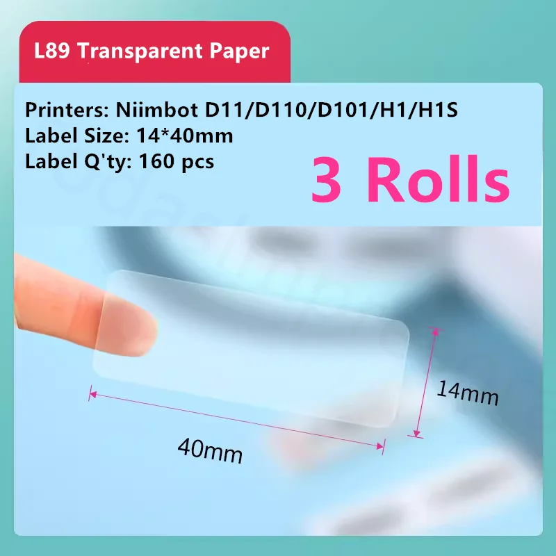 Niimbot 3 Rolls Transparent Label Paper for D101 D11 D110 H1S H1 Adhesive Sticker Semi Transparent Marking Label Etiquetas Papel