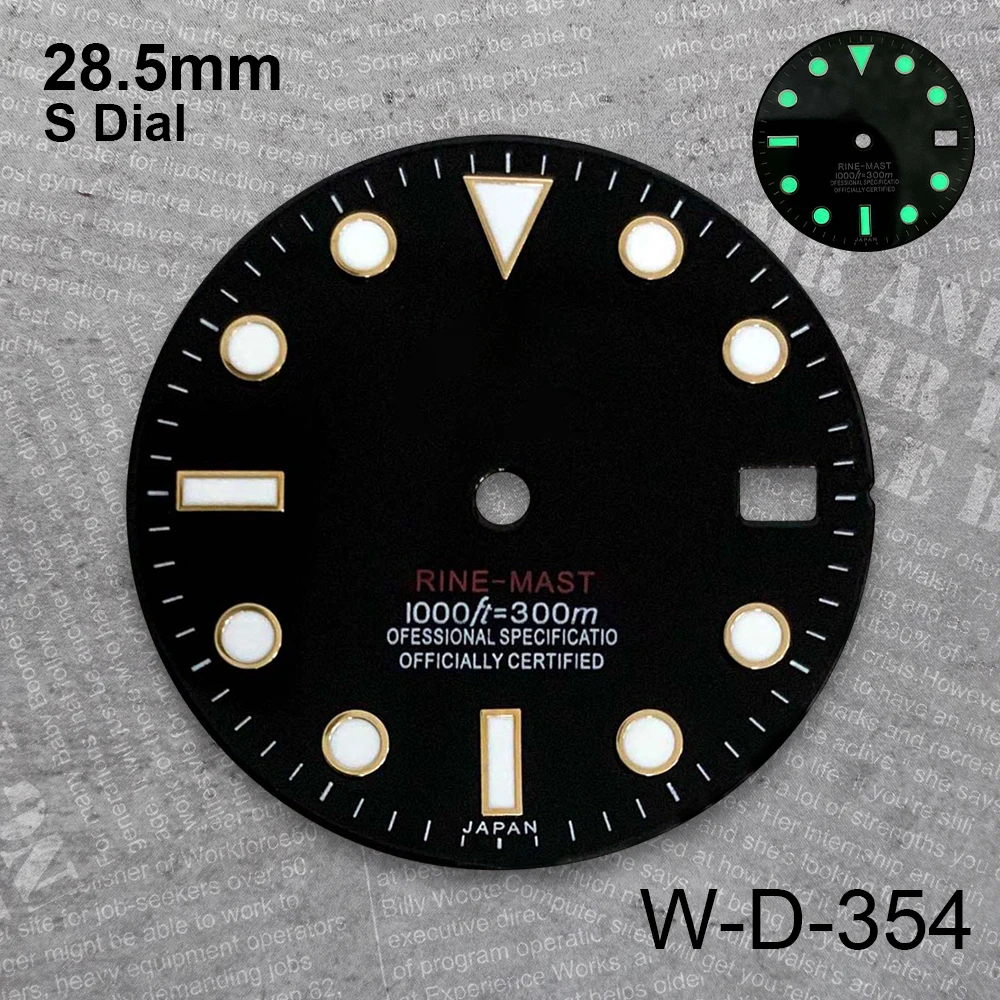 28.5 mm S Logo Enamel Dial Suitable For NH35/NH36/4R/7S Japan Movement Green Luminous Watch Modification Accessories