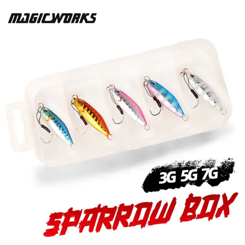 Magic Works 낚시용 2024 루어 금속 지그 팩, 농어 지깅 세트, 마이크로 지그, 인공 미끼, 3G, 5G, 7G, 5 개 박스, 신제품