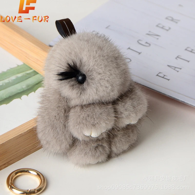 

Cute Bunny Real Mink Fur Keychain Rings Birthday Gift Girl Accessories Women Bag Ornaments Trinkets Plush Rabbit Pendant Car Key