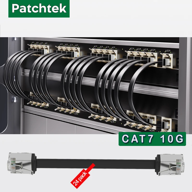 Patchtek Cat7 24 Pack Slim Cat7 Ethernet Patch Cable 10G Support Cat 7 Patch Cable for WIFI 6.0 Patch Panel to Switch Flexiable