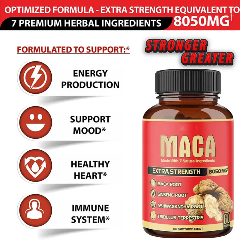 Peruvian Maca Root Supplement 8050 mg - Contains Ginseng Root South African nightshade, Tribulus terrestris