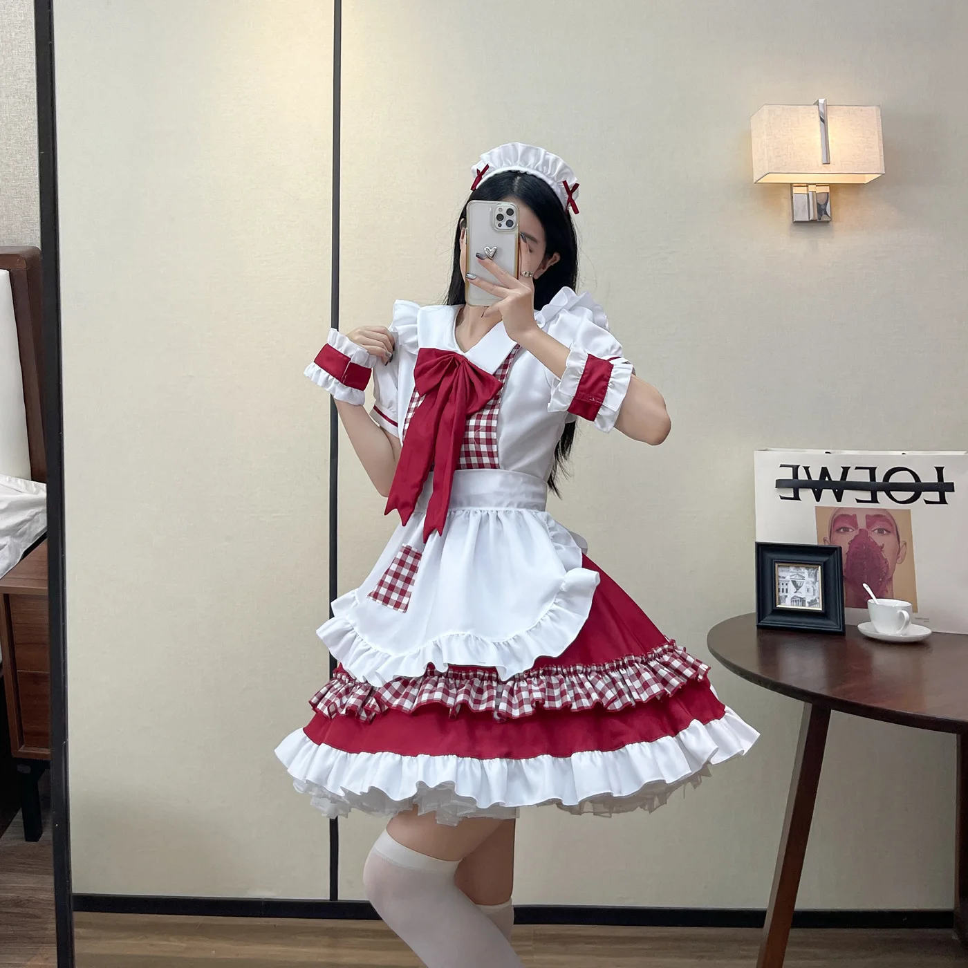 

AAPlaid Waiter Cosplay Dress Costume Anime Maid Halloween Apron Restaurant Waiter Costume Lolita Schoolgirl Kawaii Party Uniform