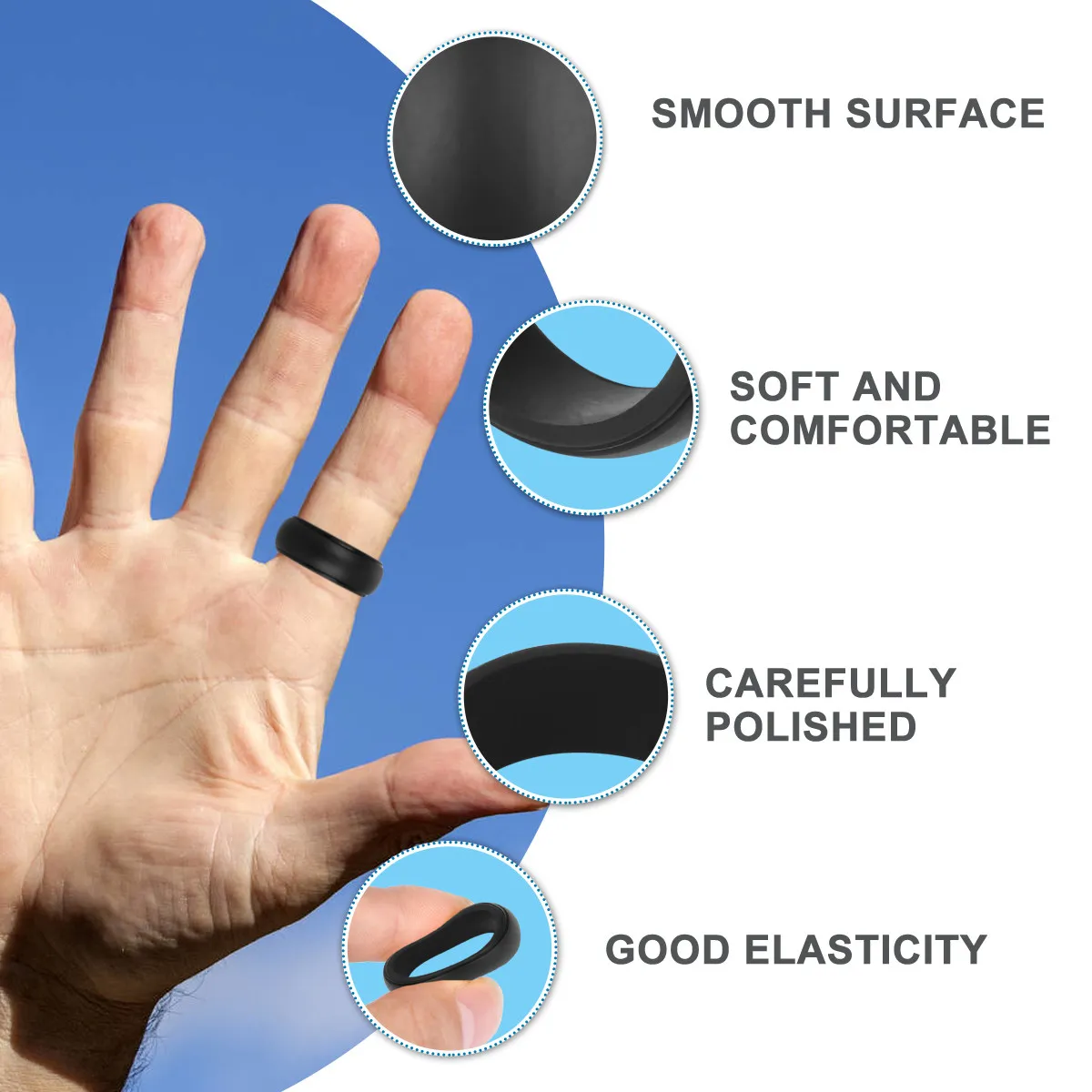 1Pcs Silicone Ring Size 11 Black Odorless Flexible Sports Accessories Finger Exerciser for Grip Strength and Dexterity