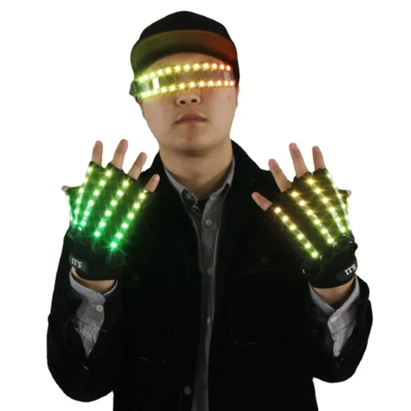 

Adult LED Gloves Rechargeable Men Luminous Light Up Glasses Glowing Accessories Party Nightclub DJ Dancer Stage Performance Wear