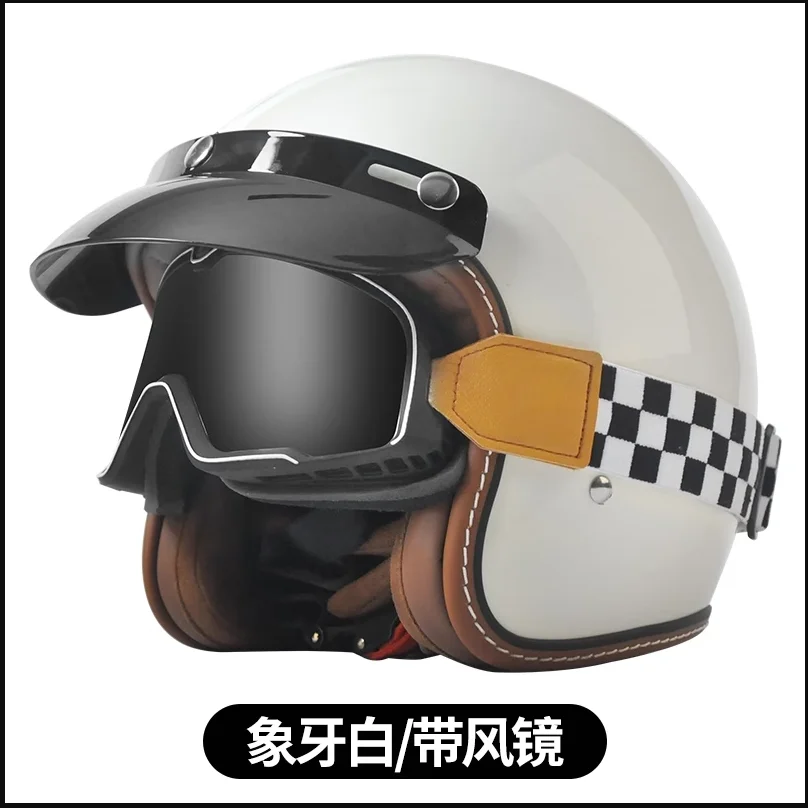 Carbon Fiber DOT Certified Retro Helmet for Men's Motorcycle Safety Helmet  All-season Universal Motorcycle Riding Half Helmet