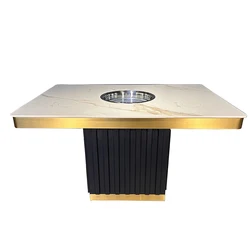 Modern Design Restaurant Furniture Stainless Steel Built-In korean bbq grill table smokeless hotpot