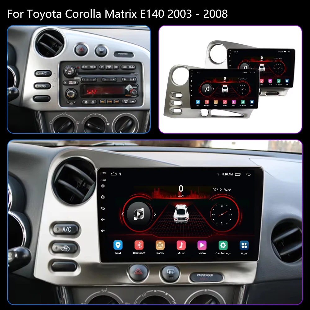 Android 13 Car Radio For Toyota Corolla Matrix E140 2003 2004 2005 2006 2007 2008 Android Auto Wireless CarPlay Navigation GPS