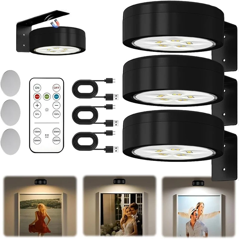 

3 x Magnetic Remote Controlled Board Light, Rechargeable Wireless LED Table Lights, 3 Colours and Timer Function