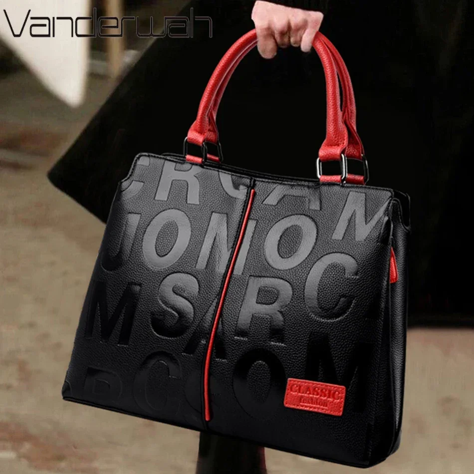 

2 Layers Ladies Quality Leather Letter Shoulder Bags for Women 2024 Luxury Handbags Women Bags Designer Large Capacity Tote Bag