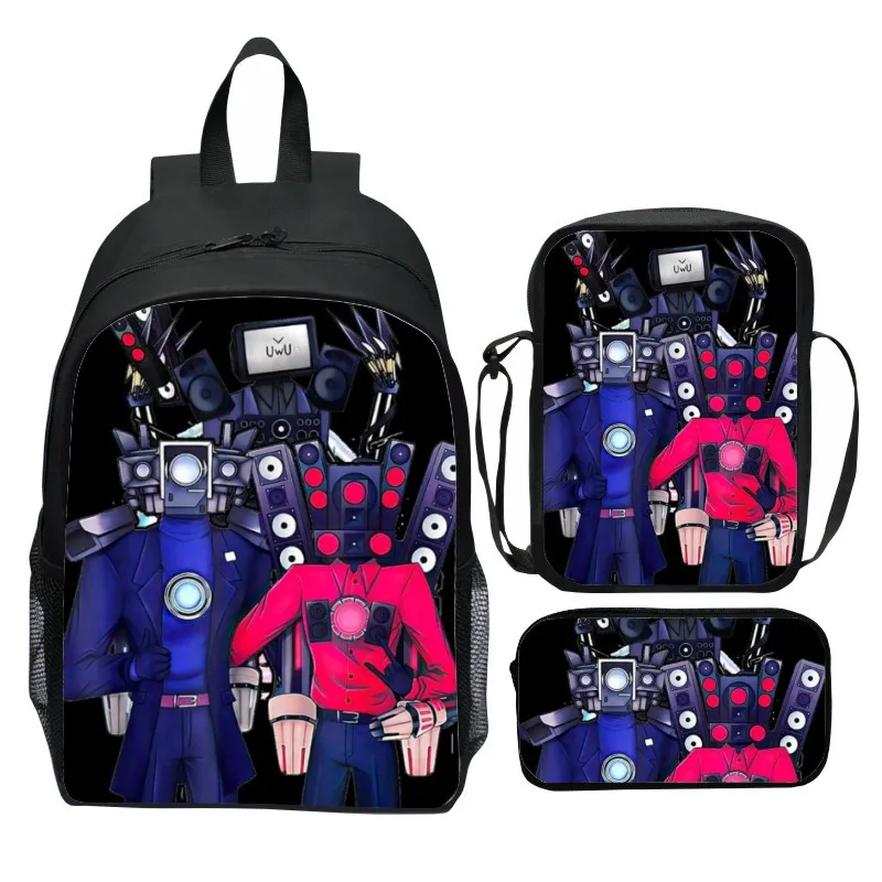 3pcs Skibidi Toilet School Bags Primary Software Titan Cameraman Boys Girls Backpacks 16inch Games Mochilas With Shoulder Bags