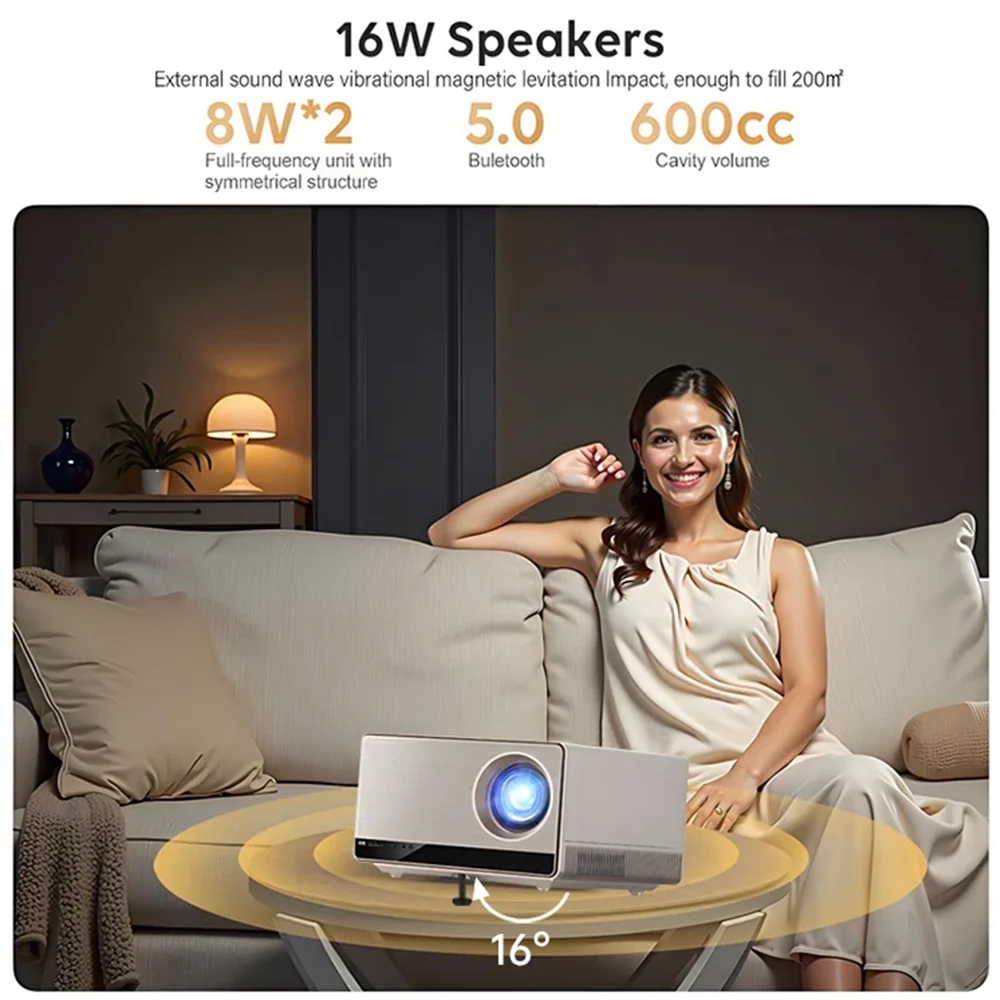 ZXY 4K UHD 3840x2160 دقة مصباح بروجيكتور مكبر صوت مدمج، تلفزيون HDMI مزدوج Android سينما منزلية ذكية