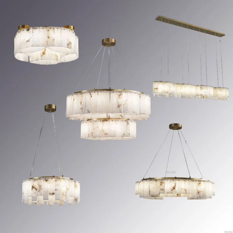 

2025 Modern Designer Brass Marble Slab Chandelier Pendant Lamp Dimmable Ceiling Light Adjustable Chain for Living Room Luster