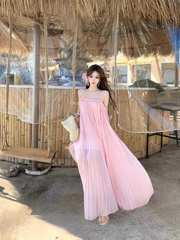 

Romantic Sexy One oulder Strap Dr Holiday Sle Beautifully Flared Beach Tour Long Skirt French Sle Loose Waist Soft F...