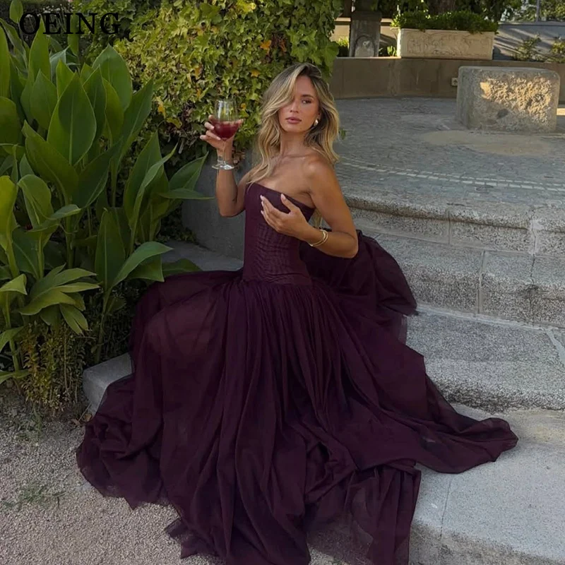 OEING Prinzessin A-Linie Ballkleider Lila Trägerloses, drapiertes, ärmelloses, bauschiges Maxi-Abendkleid für Partys, Gala-Kleider, individuell gestaltet