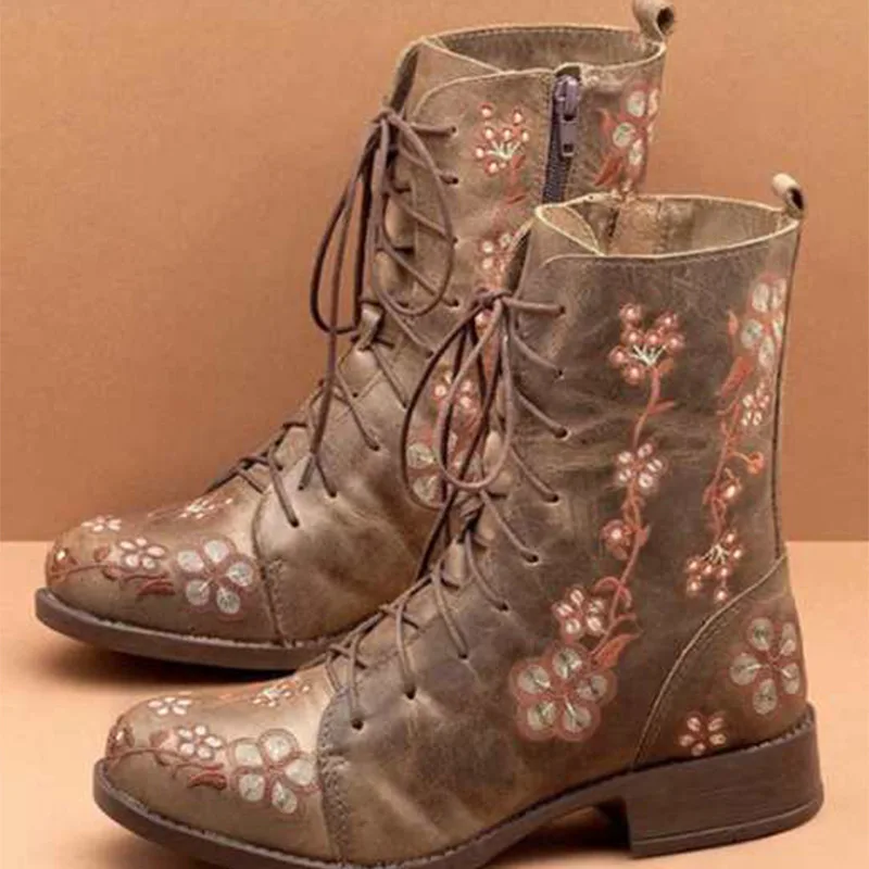 

European and American retro printed embroidered short boots for women and fashionable ethnic style short boots