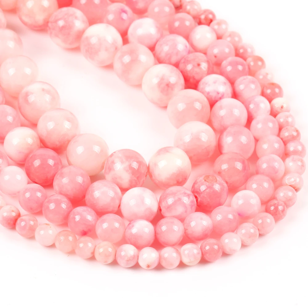 4mm-12mm natürliche rosa weiße persische Jades runde Perlen für Schmuck herstellung DIY Armbänder Halskette 15"