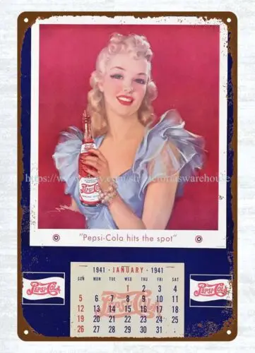 metal window wall art 1941 PEPSI-COLA ADVERTISING CALENDAR metal tin sign