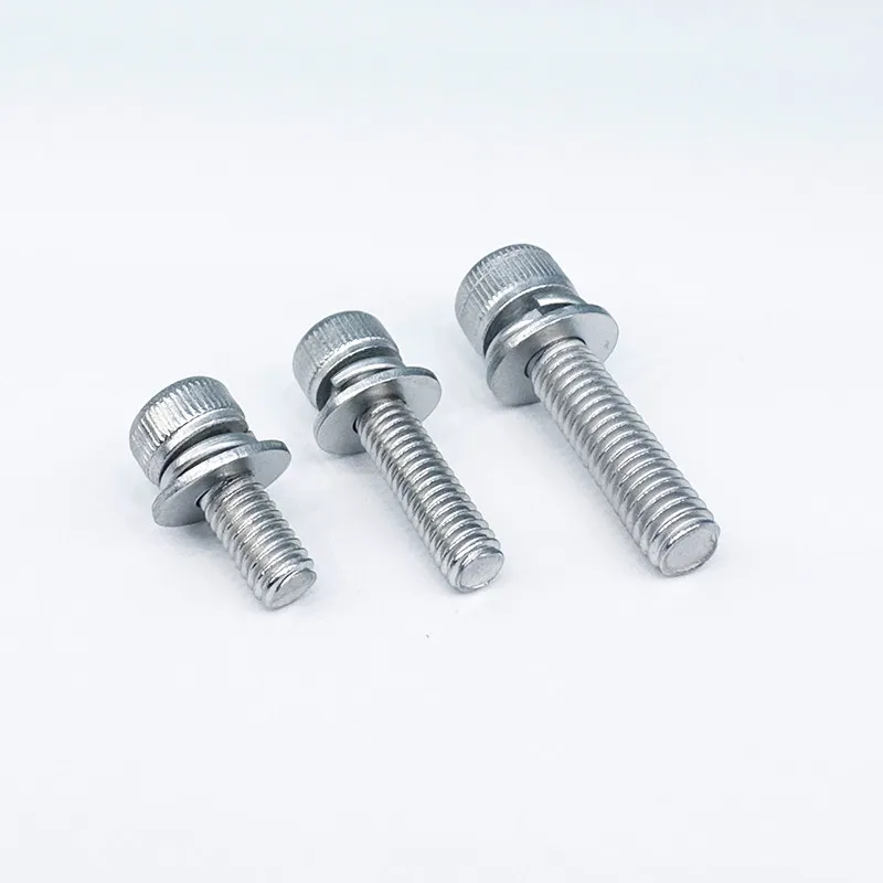 304 Stainless Steel Hex Socket Cap Head Combination Screws, 3 in 1 Bolts with Flat Washer & Spring Washer, M3 M4 M5 M6 M8