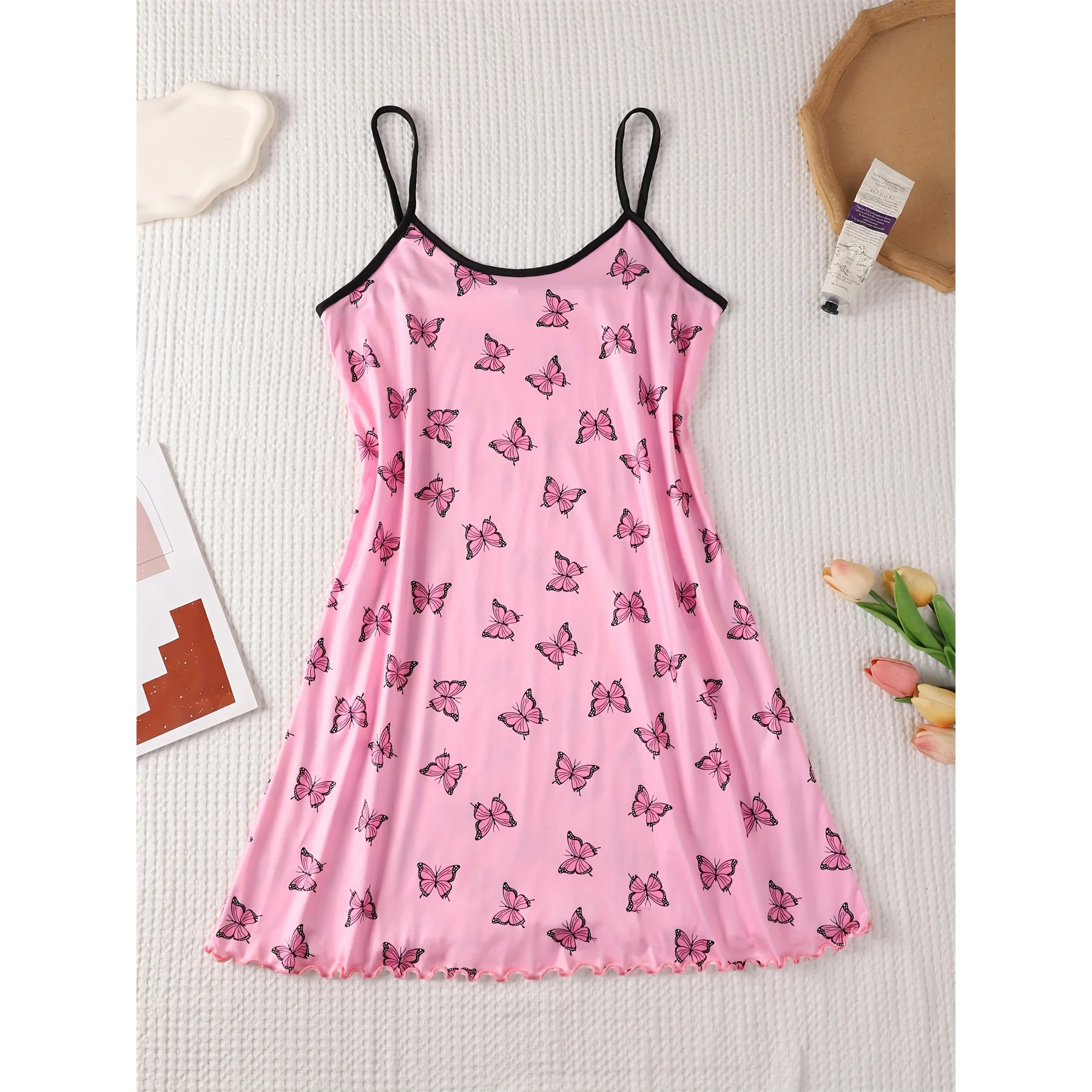 Women Sweet and Cute Print Straps Pajama Sleepwear Loungewear Soft Cotton Homewear Summer Nightwear