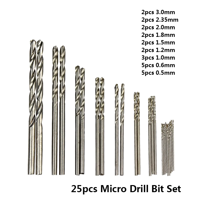 25 PCS 0.5mm-3mm HSS Twist Drill Bit Set Crafts Jewelry DIY Woodworking Mini Drill Bits Micro Drill Bits