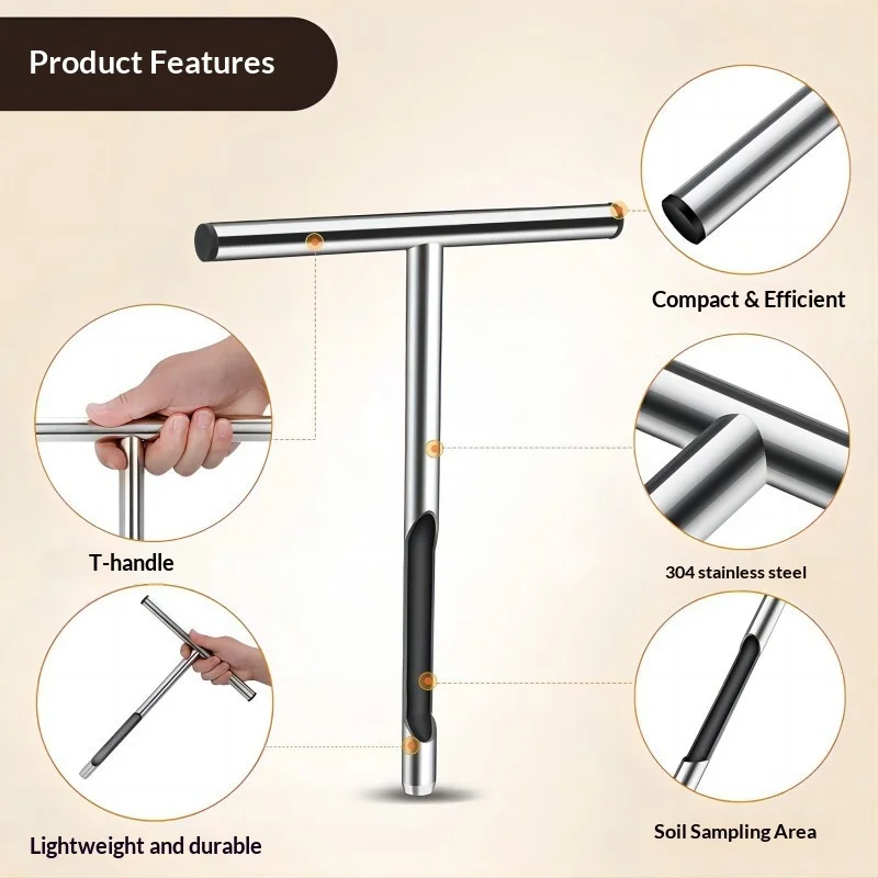304 Stainless Steel Soil Sampler Probe Manual Soil Core Sampling Tool For Lawn Care Garden Agriculture Maintenance