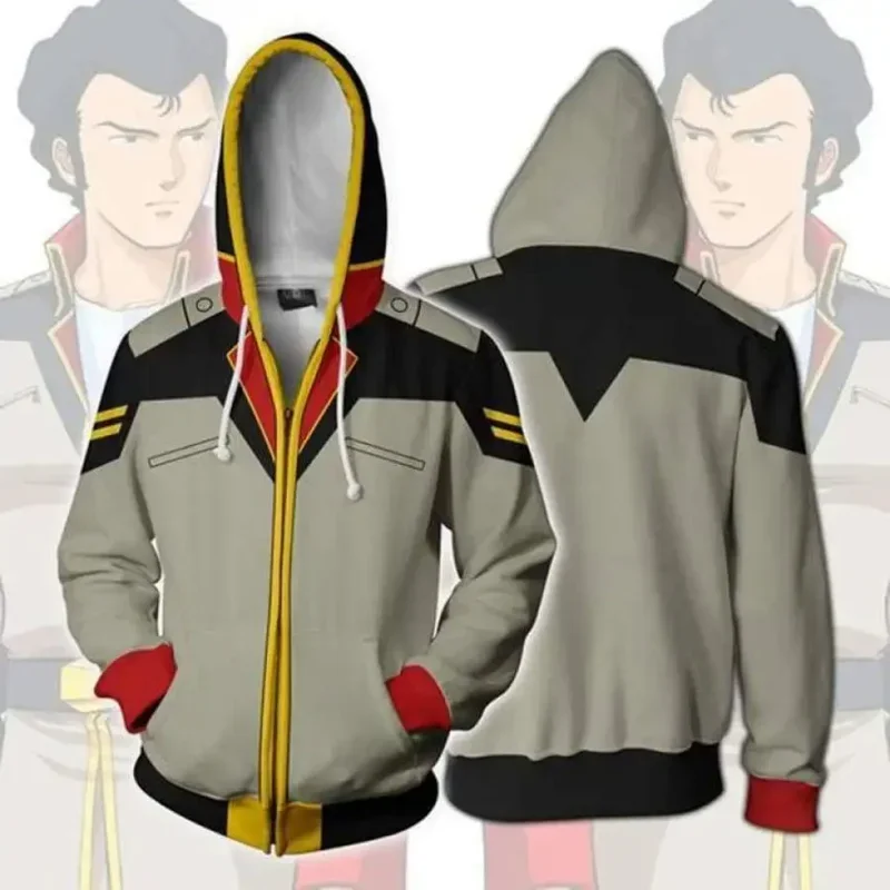 Fashion MOBILE SUIT GUNDAM Cosplay Sweatshirts 3D Printed Zip Hoodies Hooded Jackets Men