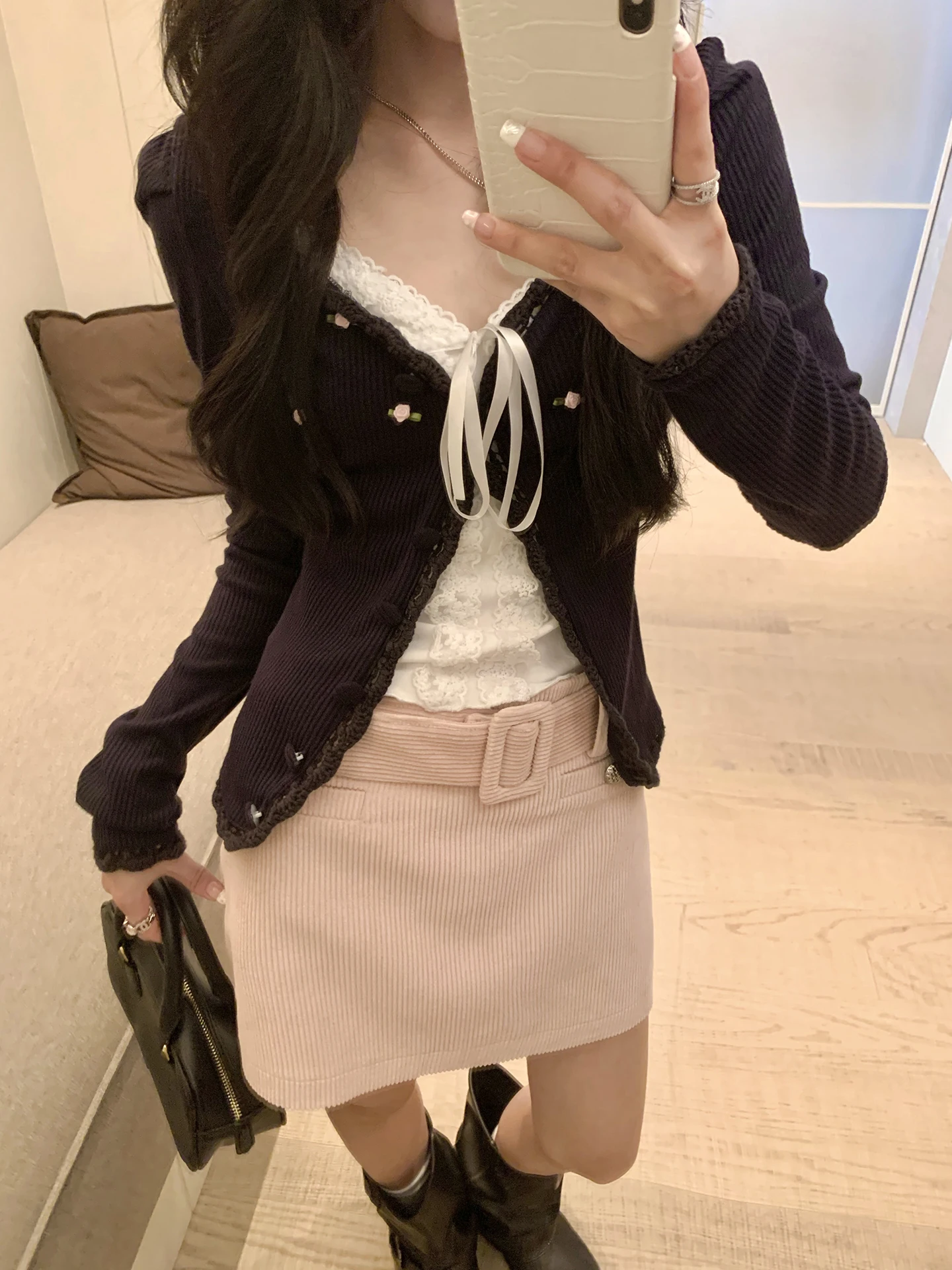 

Pink Corduroy A-Line Skirt Women's Spring Pure Desire Half-length Skirt Bodycon Skirt Casual High Waist Standard Fit