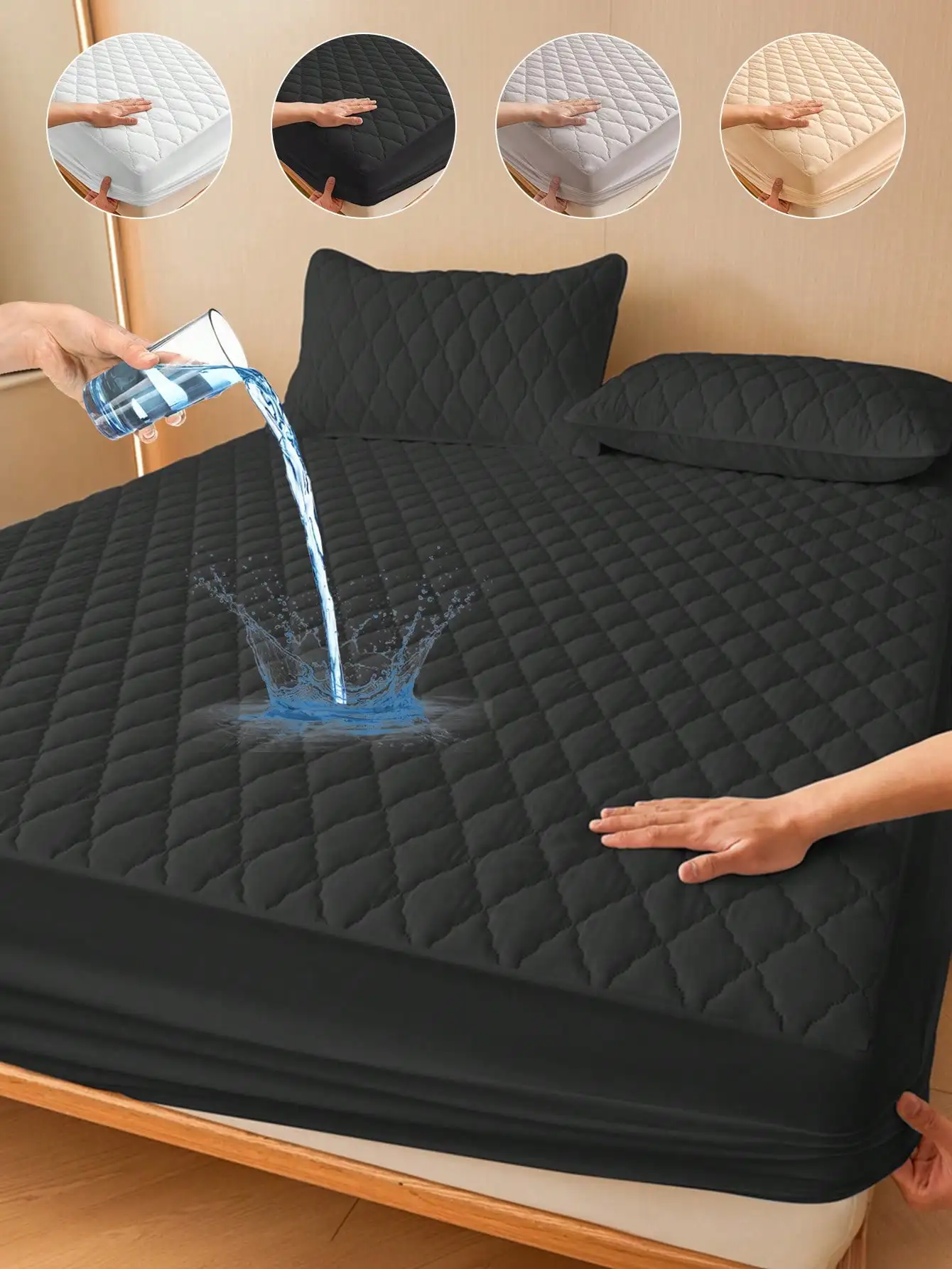 

Водонепроницаемый стеганый наматрасник - однотонный защитный чехол для односпальной/двуспальной кровати