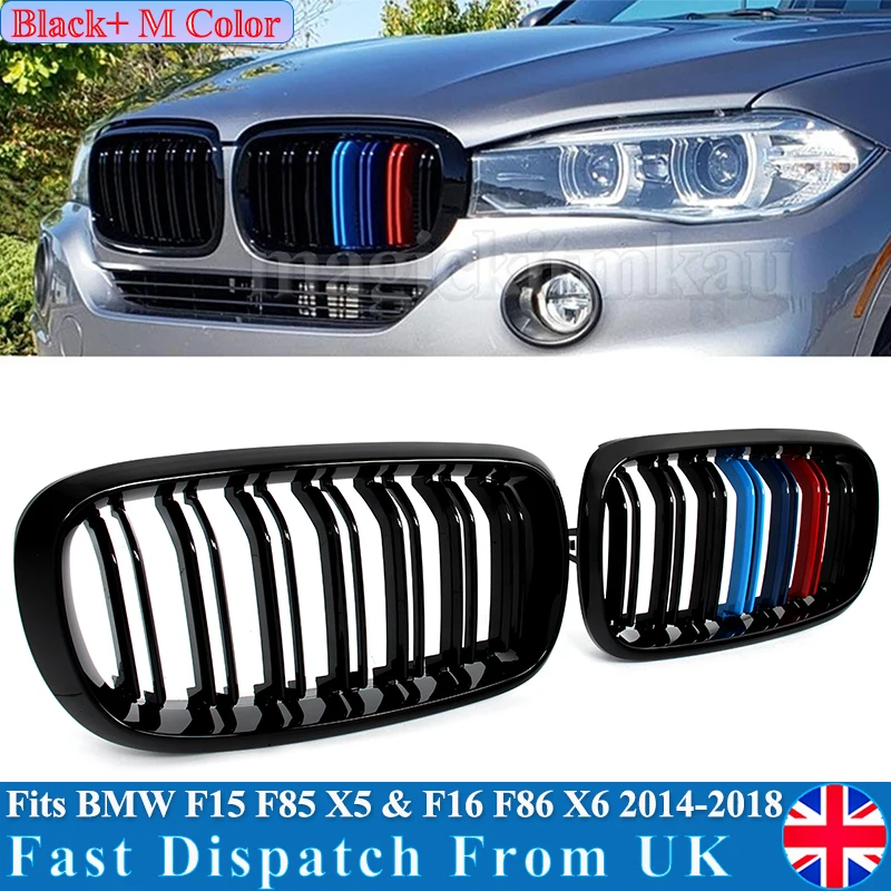

Front Kidney Grill Grille For 2014-2018 BMW X5 F15 X6 F16 Gloss Black Dual Line