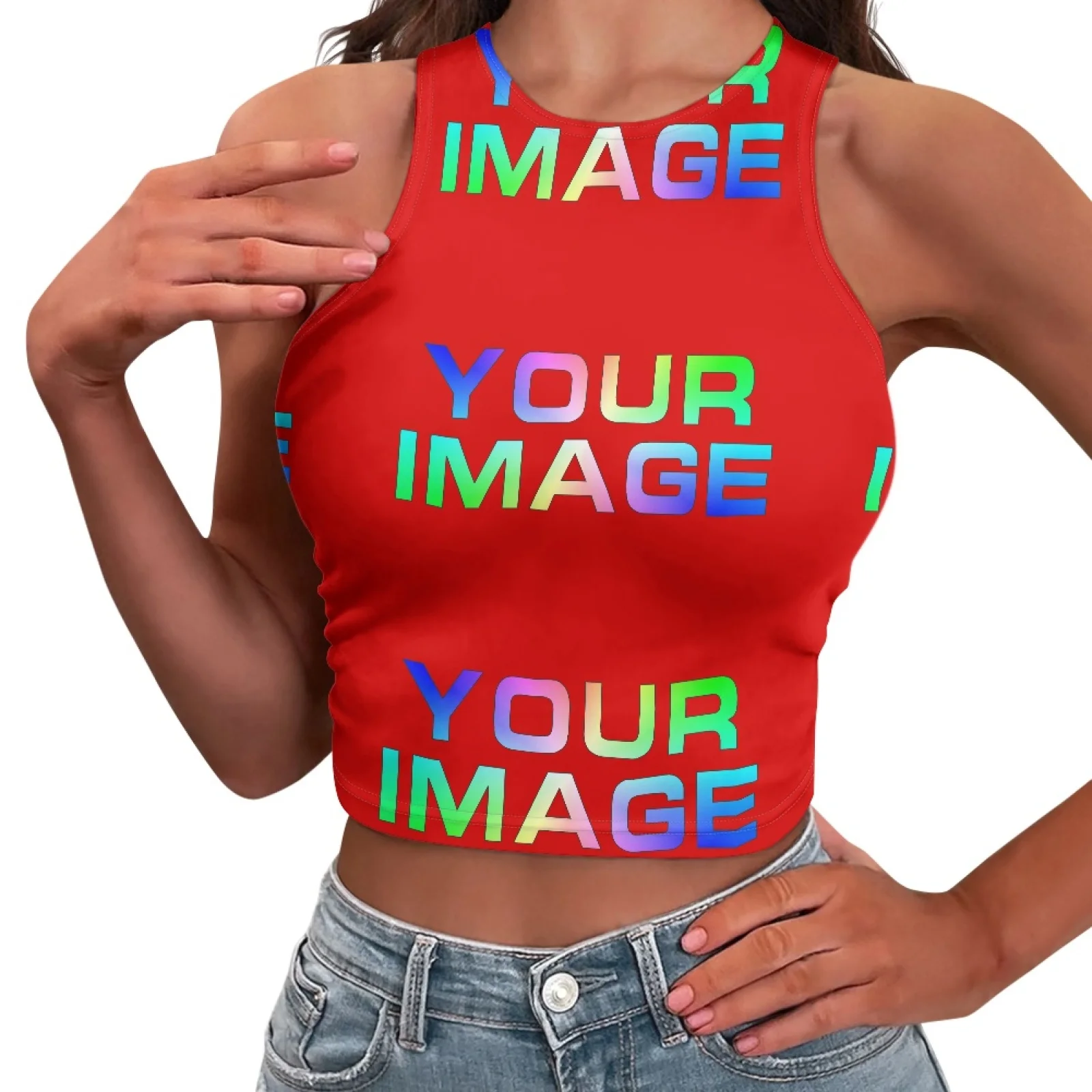 Women's Halter Neck Crop Tank Top Sleeveless O-Neck Backless Slim Fit Summer Casual Basic Custom Print On Demand image 4