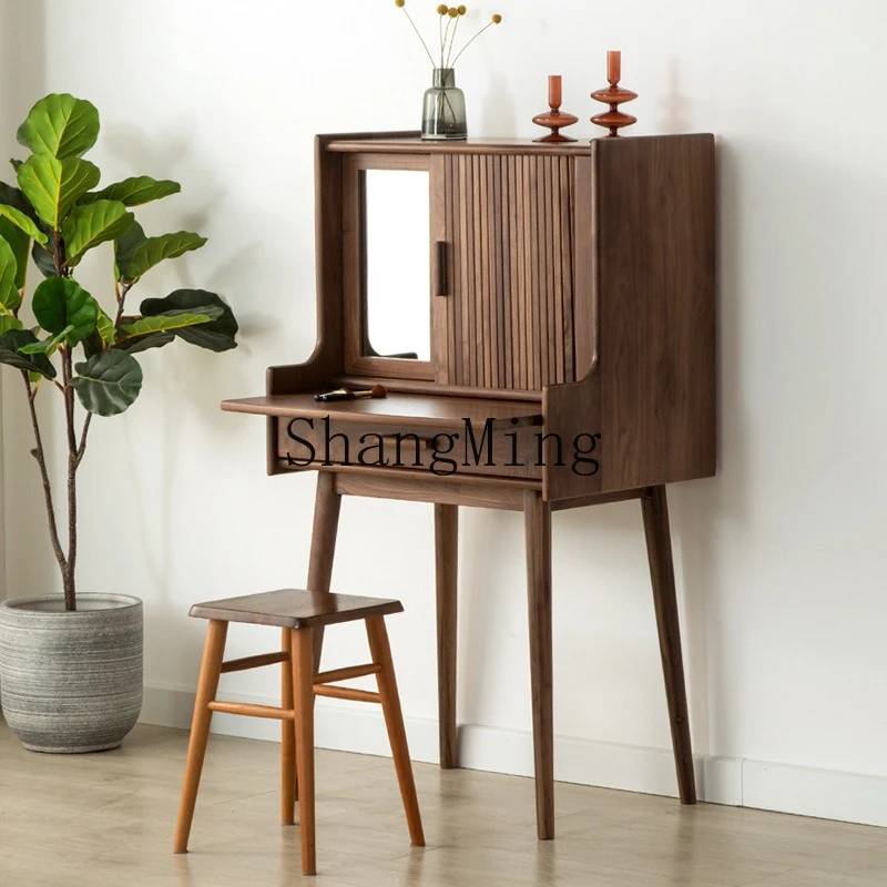 

ZYY solid wood dresser household bedroom walnut roller shutter makeup table small apartment simple dressing table
