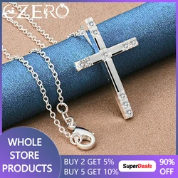 ALIZERO 925 Sterling Silver AAA Zircon Cross Pendant Necklace 16-30 Inch Chain For Women Man Fashion Wedding Party Charm Jewelry