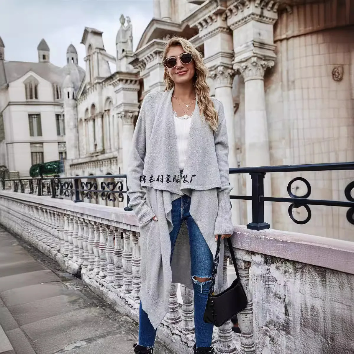 Solid Color Temperament Knitted Long Cardigan Coat, Women's Autumn Winter Fashion OL Commuting Loose Irregularity Knitted Coat