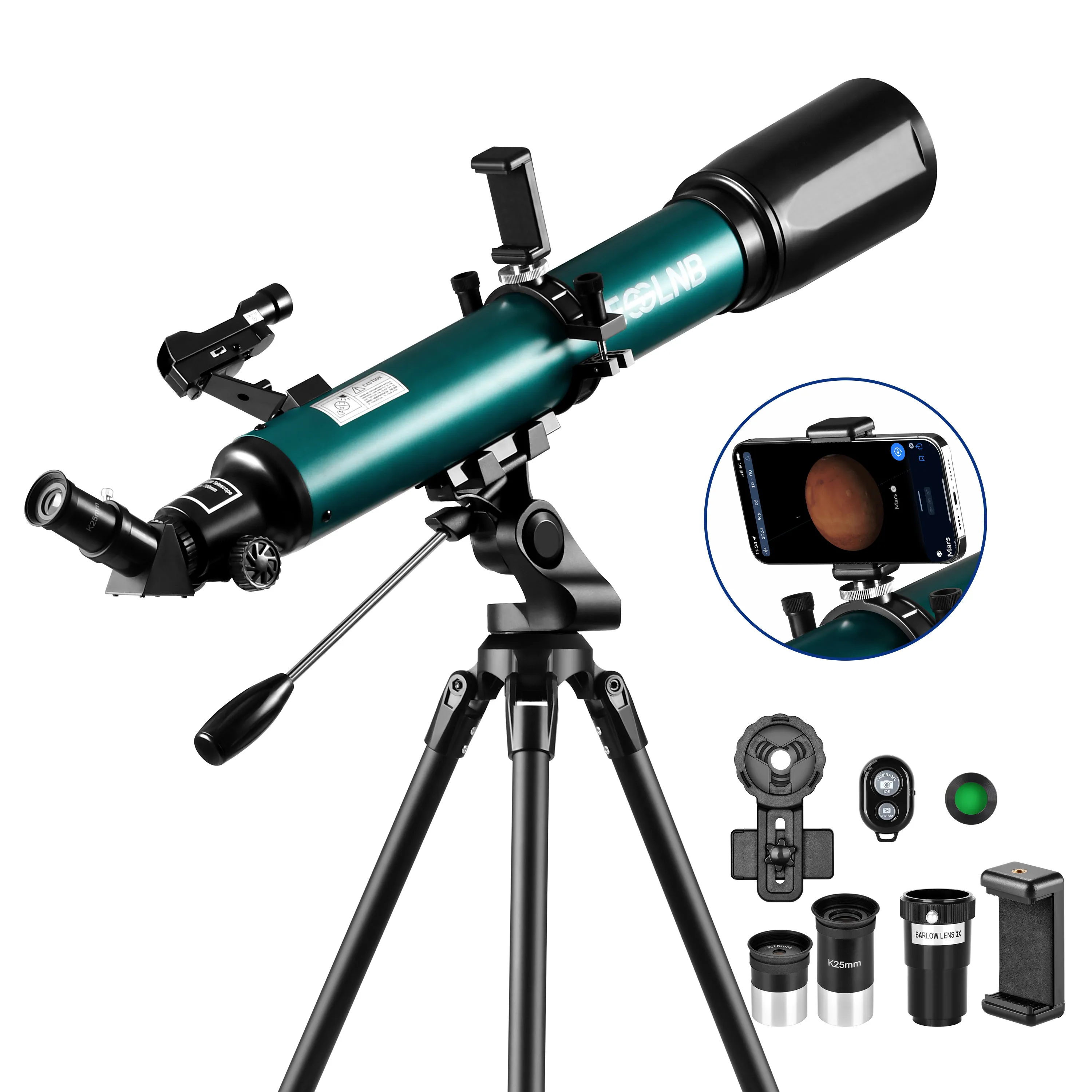

70080 Astronomical Telescope 80mm Lens 210X Moon Watching with Mobile Holder Stargazing App for Adults Kids Gift
