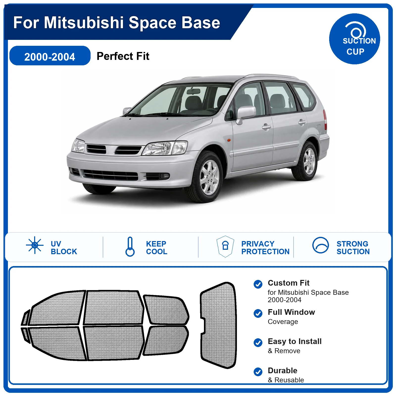 For Mitsubishi Space Base 2000-2004 Custom Full Set Windshield Sun Shade Aluminum Foil Heat Insulation Anti UV Foldable