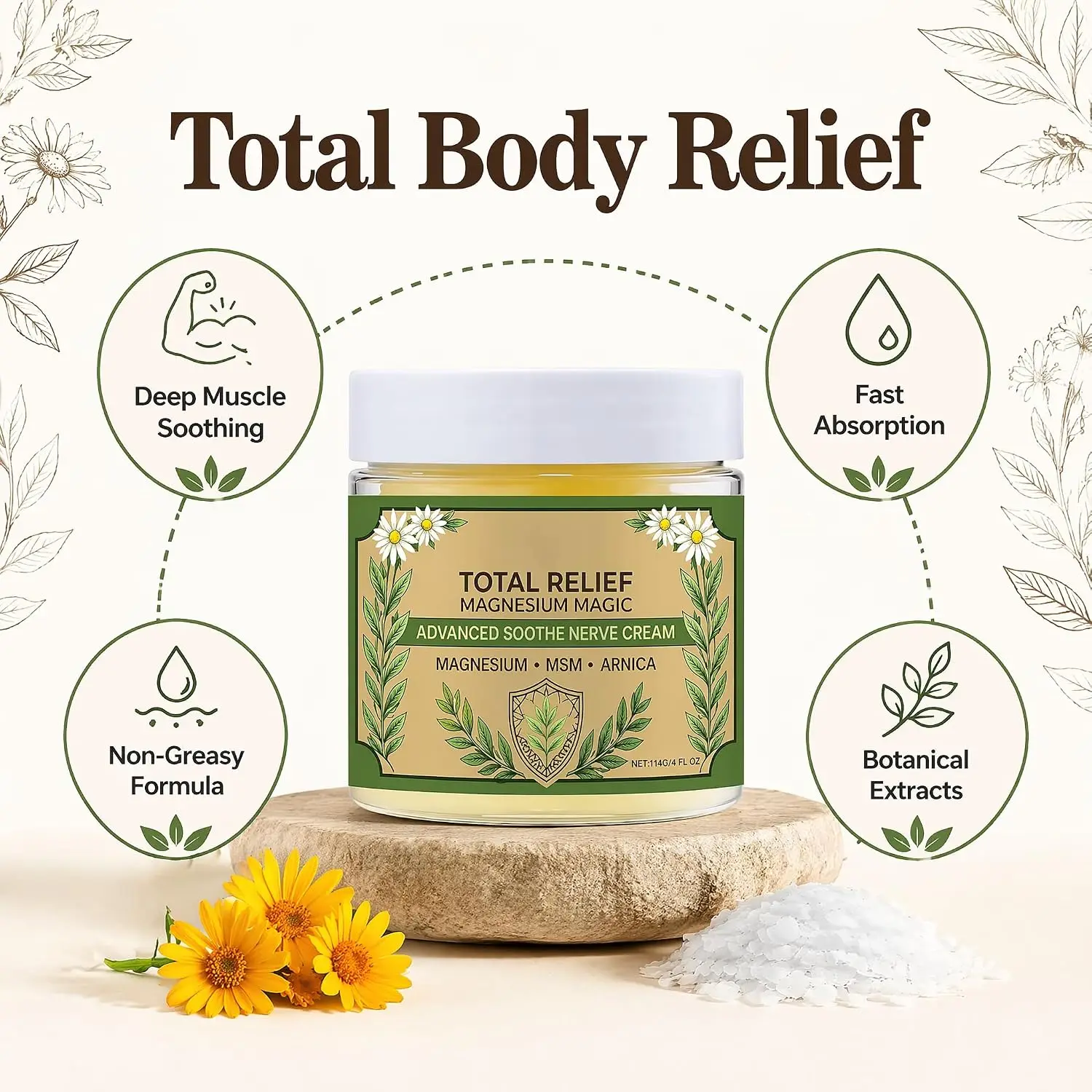 Total Relief Magnesium Magic Advanced Soothe Nerve Cream for Full Body Soothing Daily Relaxation & All-Day Comfort Care All Skin