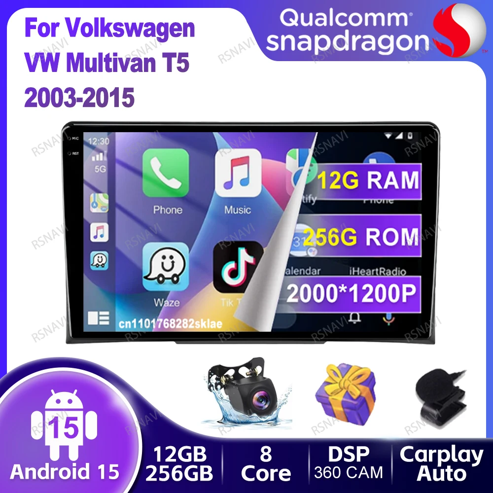 

Автомобильный радиоприемник Android 15 для Volkswagen VW Multivan T5 2003-2015 Мультимедиа Стерео 4G LTE DSP QLED GPS DVD Беспроводной Carplay Auto BT