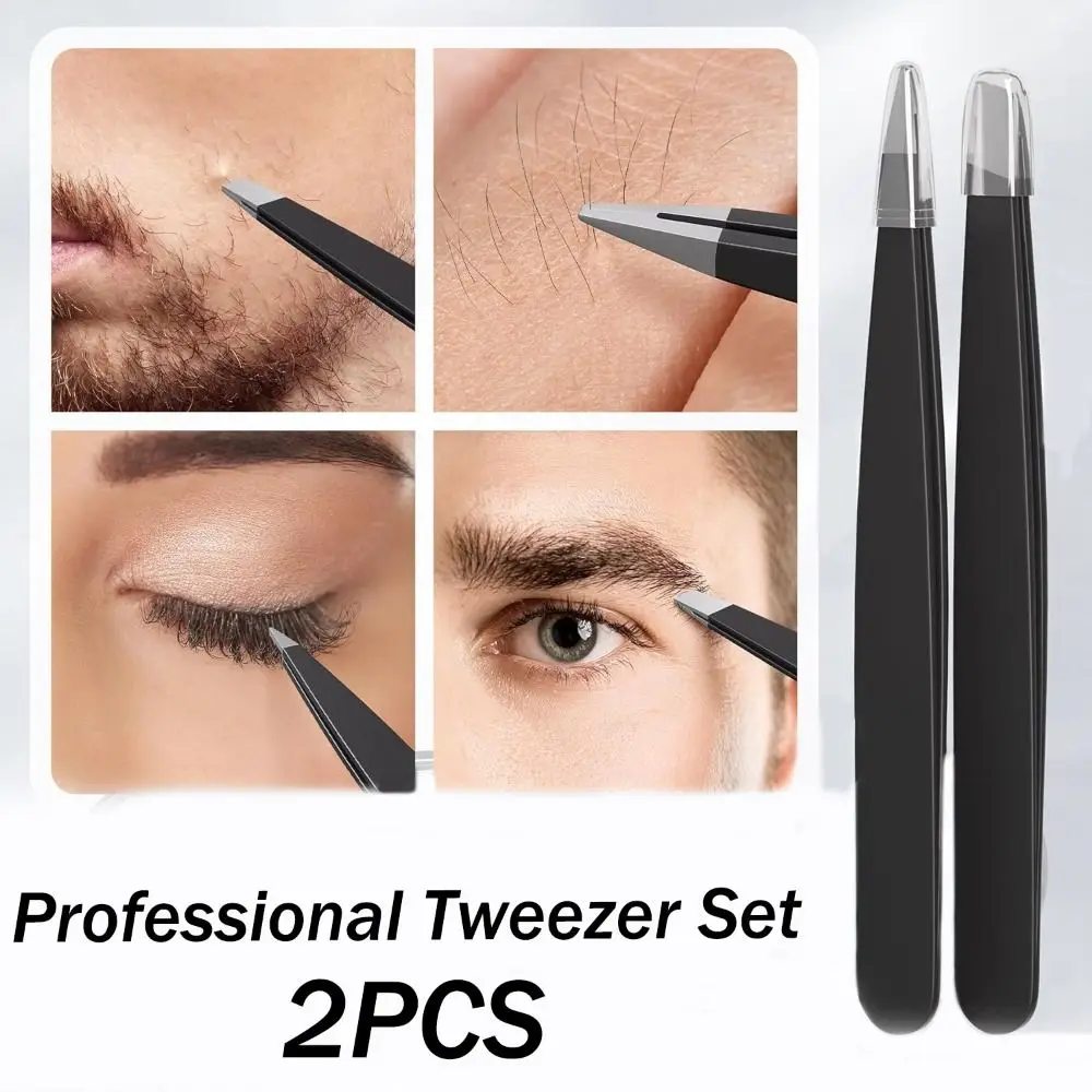 

2PCS Slant & Point Tip Eyebrow Tweezers Stainless Steel Ingrown Hair Removal Professional Tweezer Set Eyebrow Pliers