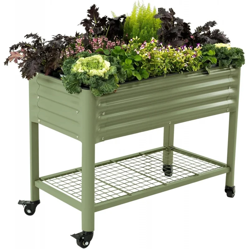 2x4ft V-Series Raised Garden Bed/& Storage Rack, 700Lbs Capacity Olive Green Planter Box Vegetables, Flowers