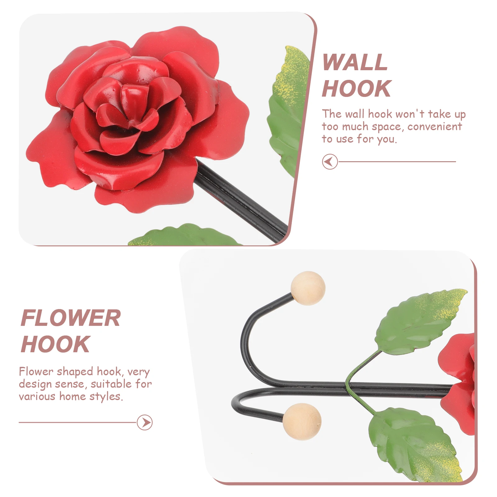 

Rose Shape Iron Key Hanging Hooks Duty Wall Mounted Hangers Red Iron Material Wall Hanging Hooks Home Decor Kitchen Office Use