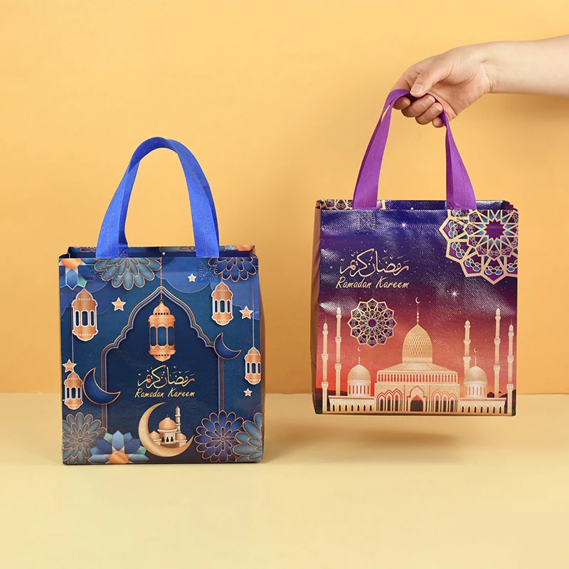 1/4Pcs Ramadan Kareem Gift Bags Nonwoven Candy Cookie Snack Packaging Bag Box Eid Mubarak Muslim Islamic Festival Party Supplies