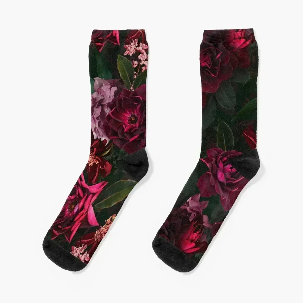 Antique Midnight Botanical Flower Rose Garden Socks compression sports and leisure Men's Socks Women's