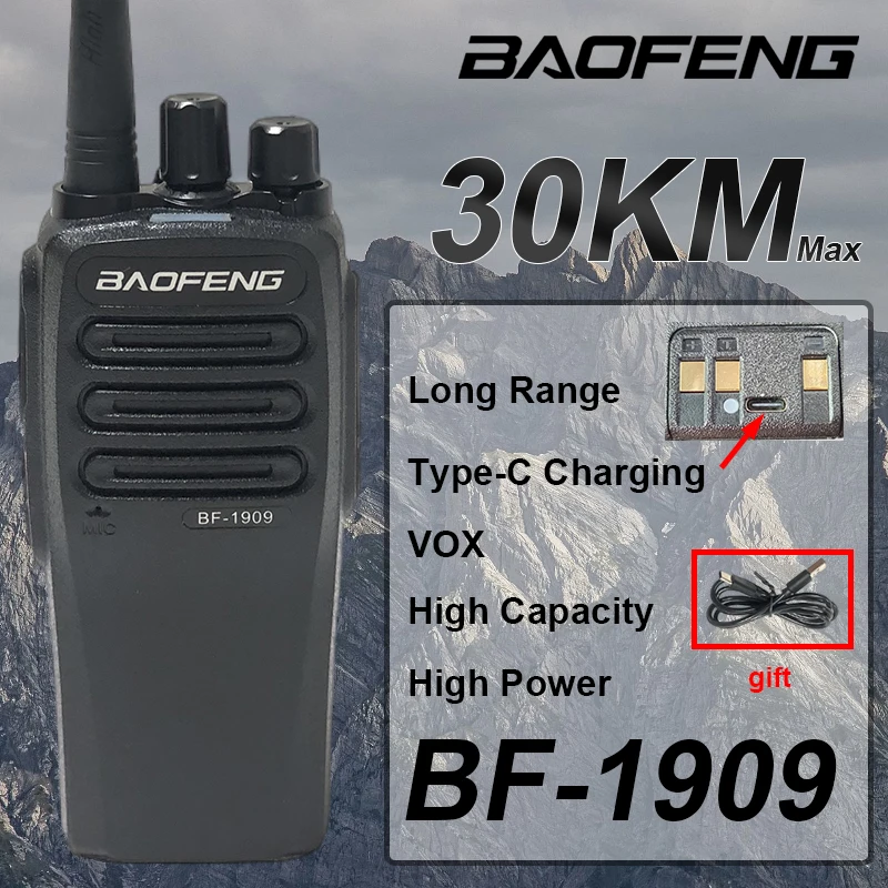 BaoFeng BF-1909 High Power Walkie Talkie 30KM Long Range Two Way Radio Type C Charging VOX Sound Quality Clear Upgrade BF-888S