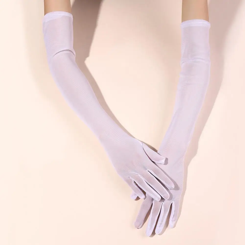 Lace Embellished Gloves Elegant Mesh Wedding Gloves for Women Stretchy Over Elbow Length Bridesmaid Gloves for Prom Cocktail