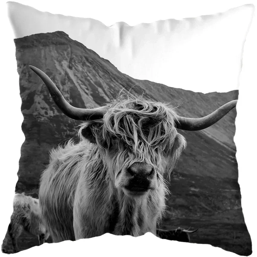Scottish Highland Cow Yak Animal Double-sided Printed pillow cover Short plush Suitable living rooms sofas throw cushion cover