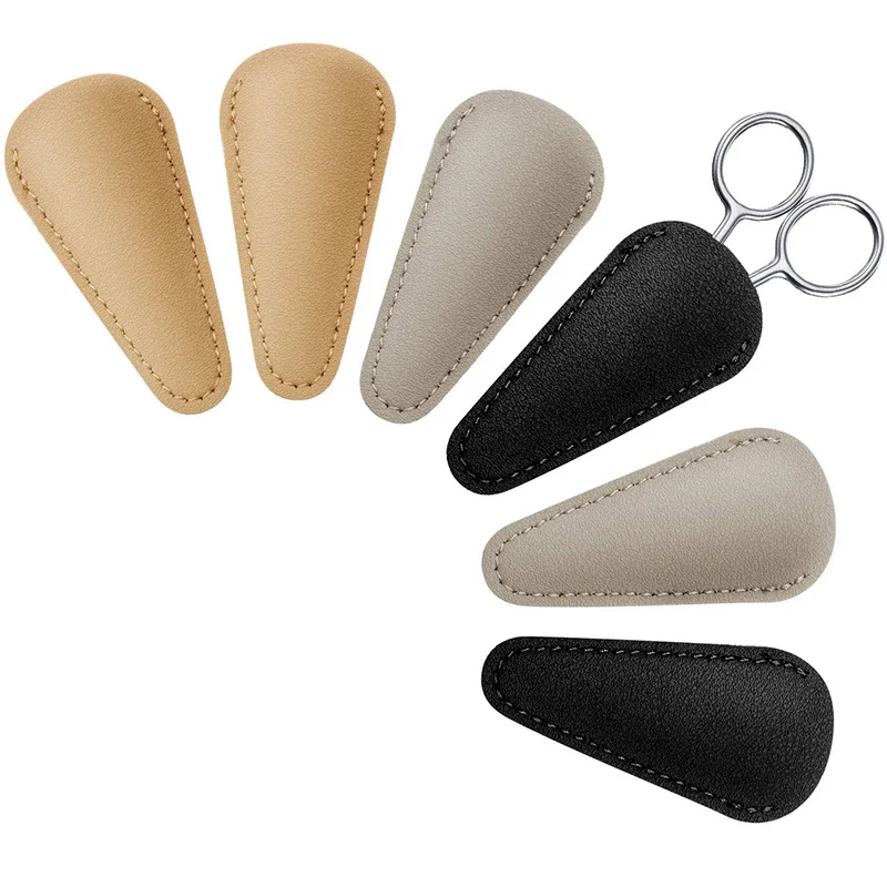 Scissors Sheath Safety Leather Scissors Cover Sewing Scissor Sheath Portable Tool(Black,Gray and Light Apricot) 6 Pcs