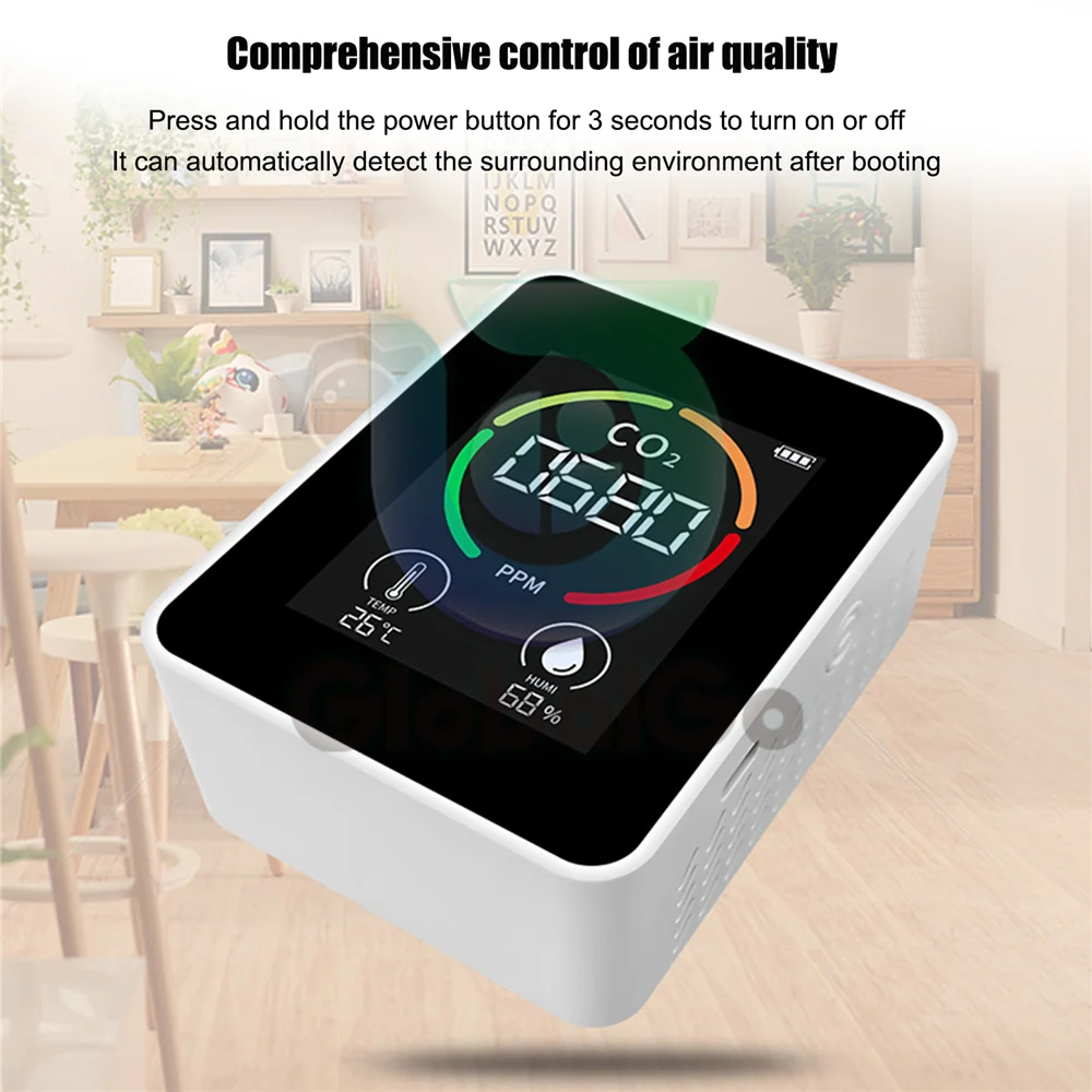 CO2 Meter Gas Detector Analyzer Air Quality Carbon Dioxide Detector Air Detector Intelligent Air Quality Air Pollution Monitor