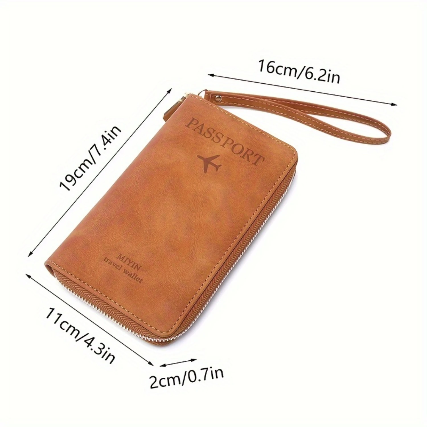 Portable Airplane Passport Holder, Multifunctional Zipper Clutch Long Wallet - Solid Color Travel Essential