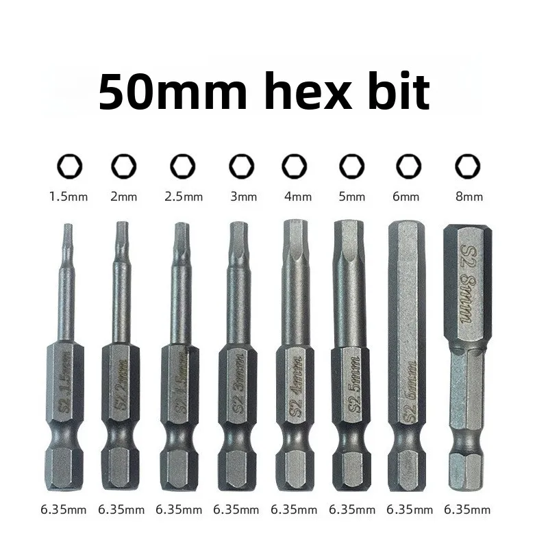 50mm Hexagon Bit Set S2 Bullet Head Torque Bit Set with Magnetic Electric Bit Set